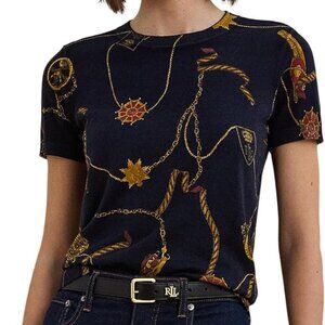 NWT Lauren Ralph Lauren Women's Petite Print Cotton-Blend Short-Sleeve